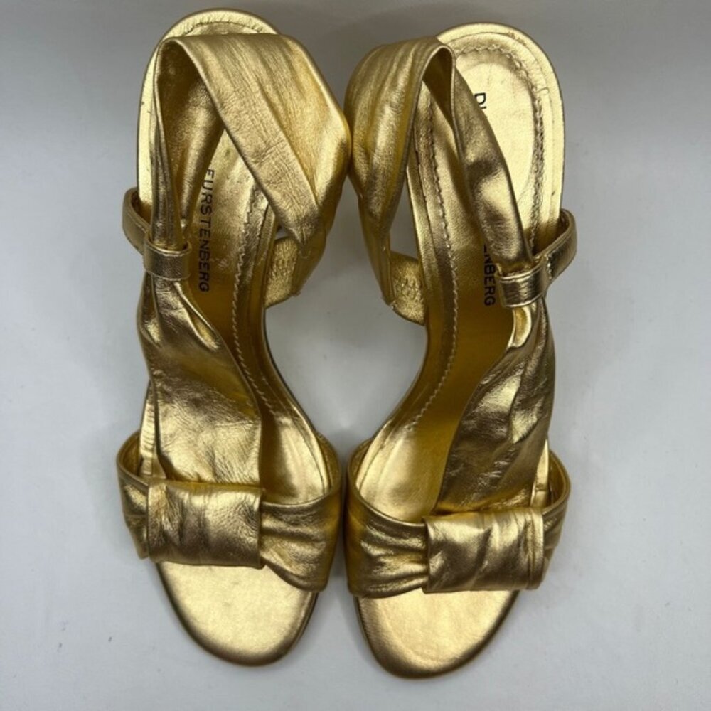 DIANE von‎ FURSTENBERG ITALY🇮🇹MADE Gold Designer Metallic Slingback Heels 7M